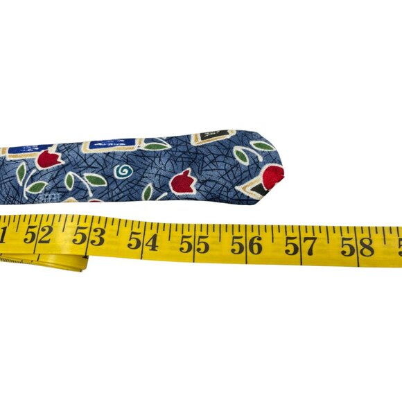 Bill Blass Silk Tie Abstract Art Floral Roses Flowers Blue Red Green - Picture 6 of 6